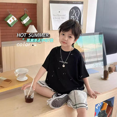 Baby Summer Clothes Boys Summer 2024 New Children's T-Shirt with Painted Letters T-Shirt