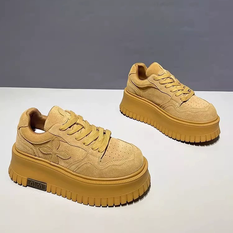 Высокая платформа обуви, универсальные белые кроссовки для отдыха, натуральная кожа, для подростков, 6см, осень