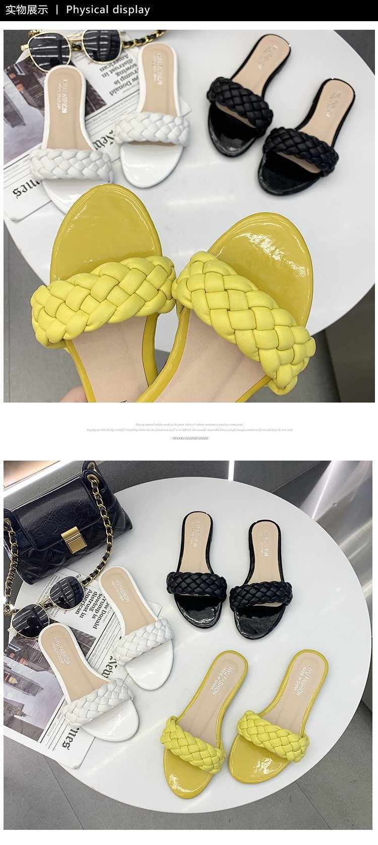 fashion solid color weave belt half slippers  NSPE55982