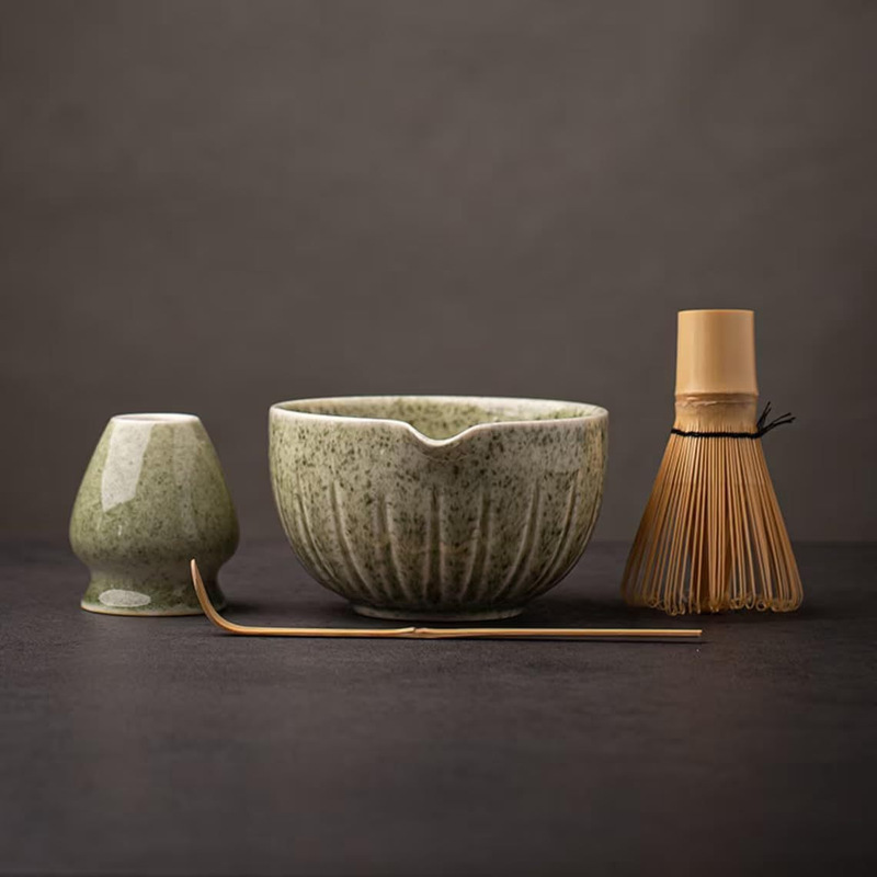 陶瓷抹茶工具套装带嘴碗点茶工具日本抹茶碗带套组茶筅百本立|undefined