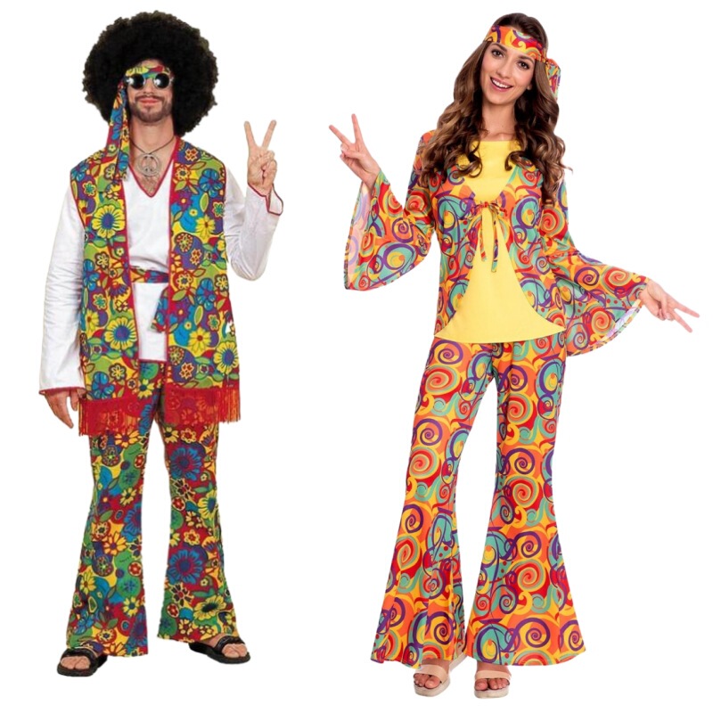 Halloween Costume Men's and Women's Retro 70 s Hippie Prom Performance Costume Club Bar Party Stage Costume