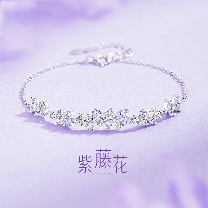 S925シルバー幸福藤の花ネックレス 女性用 軽やかな高級感 光り輝く紫色のペンダント 鎖骨チェーン 絶妙なバレンタインデーギフト|undefined