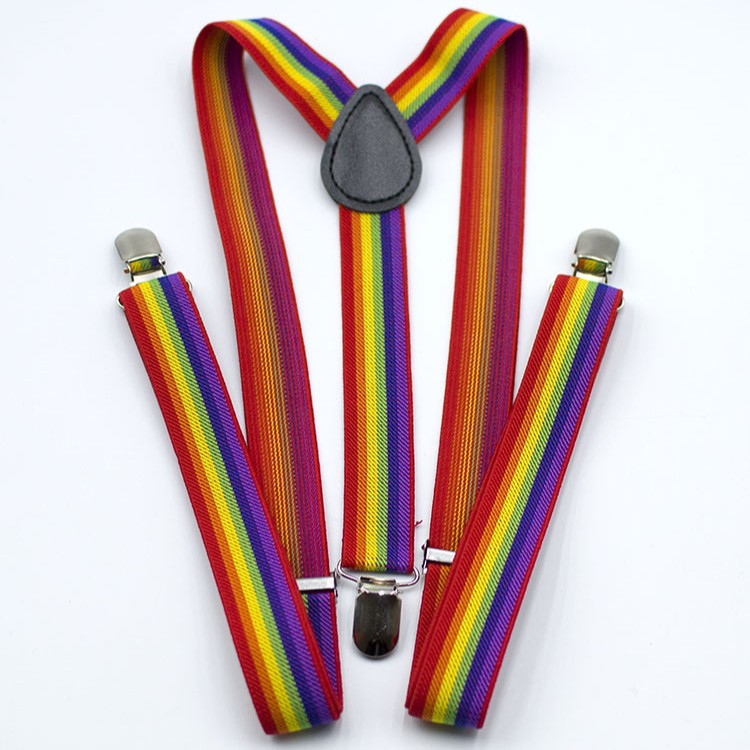 Adult Strap Clip Unisex Suspenders Colorful Striped Strap Rainbow Pants Clip