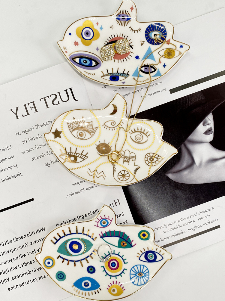 140g Weight tray Storage & Cleaning 1 Piece Quantity Holiday, Indoor Occasion ceramics Material Devil's Eye Pattern Simple Style, Classic Style Style Simple Style Classic Style Devil's Eye Ceramics Tray Artificial Decorations 4