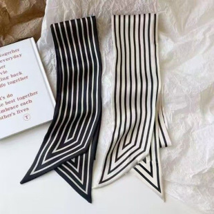Nordic Striped Minimalist Style Long Silk Scarf for Women, Trendy Decorative Neck Scarf, Autumn Long Thin Scarf with Ribbon