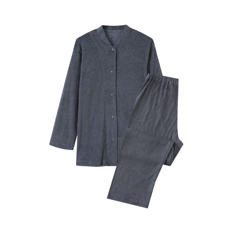 无印日式良品毛圈布睡衣女式秋冬保暖家居服男微纤维情侣套装