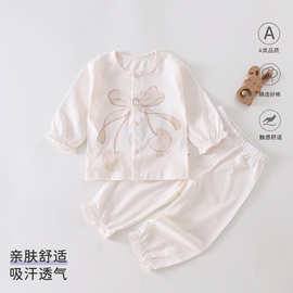 婴儿夏天衣服纯棉薄款套装分体婴幼儿空调服男女宝宝睡衣夏季长袖