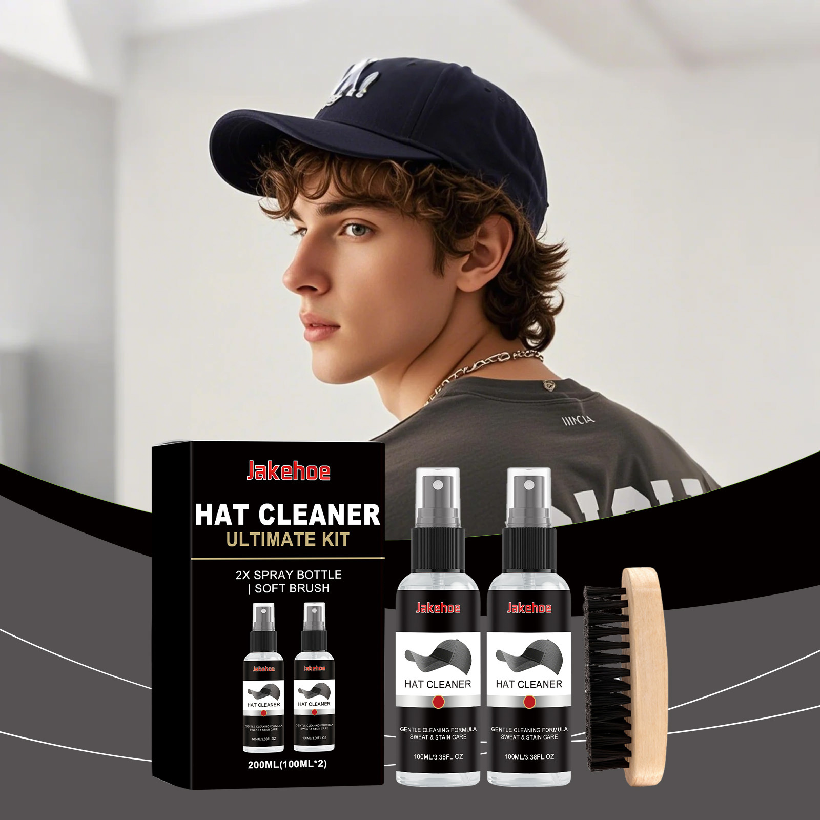 JAKEHOE Baseball Cap Cleaning Kit cleans and removes stains and odors, is gentle and does not easily damage fabrics