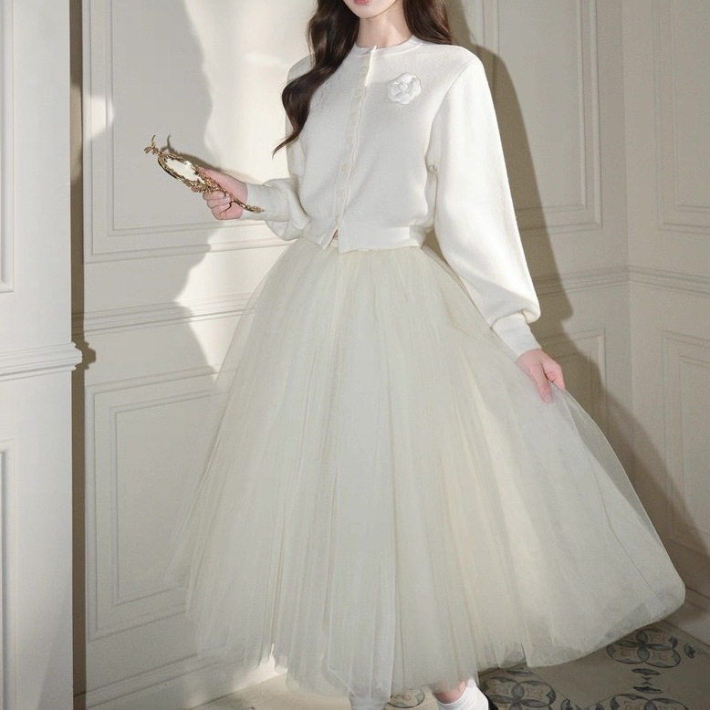 Avenement/French Mesh Skirt Mid-Length Skirt Palace Style Classical A-Line Tutu Skirt Gauze Skirt for Women