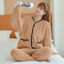 美拉德风开衫冬季加绒加厚保暖家居服睡衣套装 情侣可外穿毛茸茸