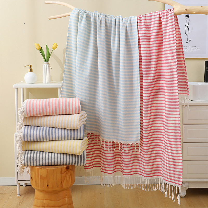 Cross-Border European and American Pinstripes Turkish Beach Towel 100*180 Seaside Play Wrap Tassel Beach Towel Cross-Border European and American Pinstripes Turkish Beach Towel 100*180 Seaside Play Wrap Tassel Beach Towel