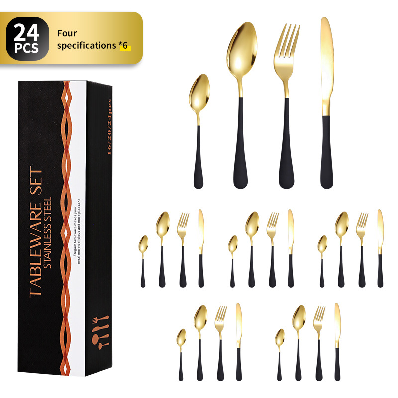 Amazon productos calientes vajilla de acero inoxidable 24 piezas traje 1010 cuatro piezas principales cuchillo, tenedor y cuchara traje de caja de regalo transfronterizo