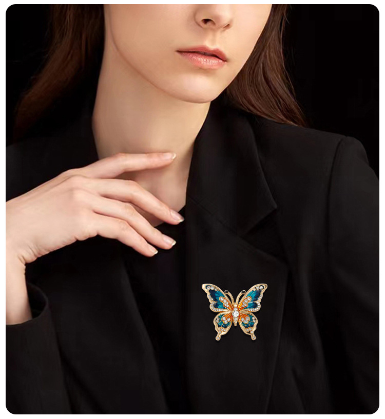 European and American high-grade enamel painted butterfly brooch ladies fashion oil drop diamond high-grade niche brooch corsage wholesale