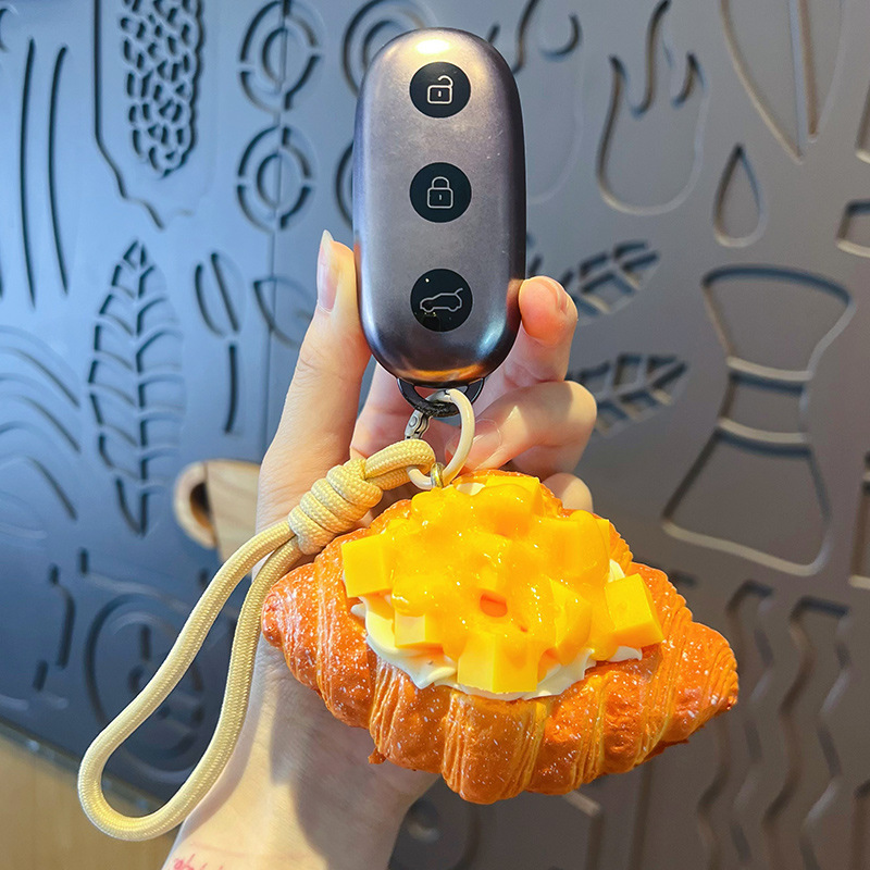 Simulación horneado pan sándwich de frutas llavero colgante creativo PU puede celebrar la comida bolsas de juguetes llavero colgante pequeño