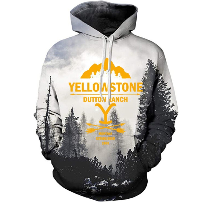 New American TV series Huangshi YELLOWSTONE hooded pullover sweater 3D printing Forest style baseball uniform sweater