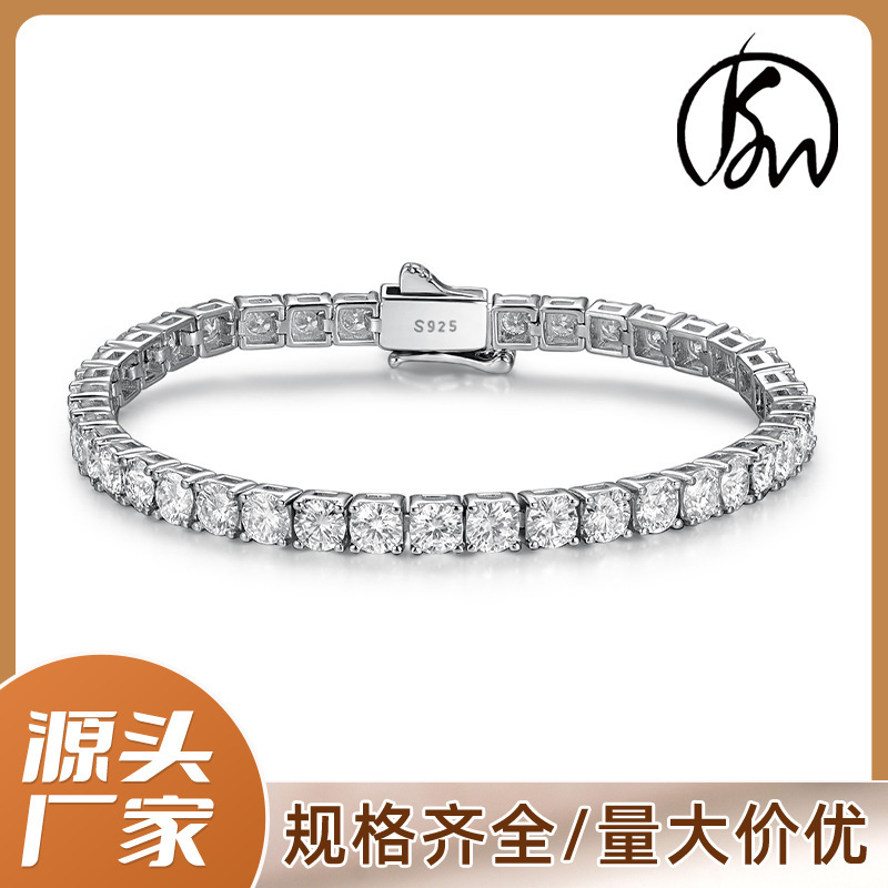 S925 Silver Full-Set Single-Row Moissanite Tennis Bracelet, Dazzling Versatile Light Luxury Texture, Amazon Bestseller
