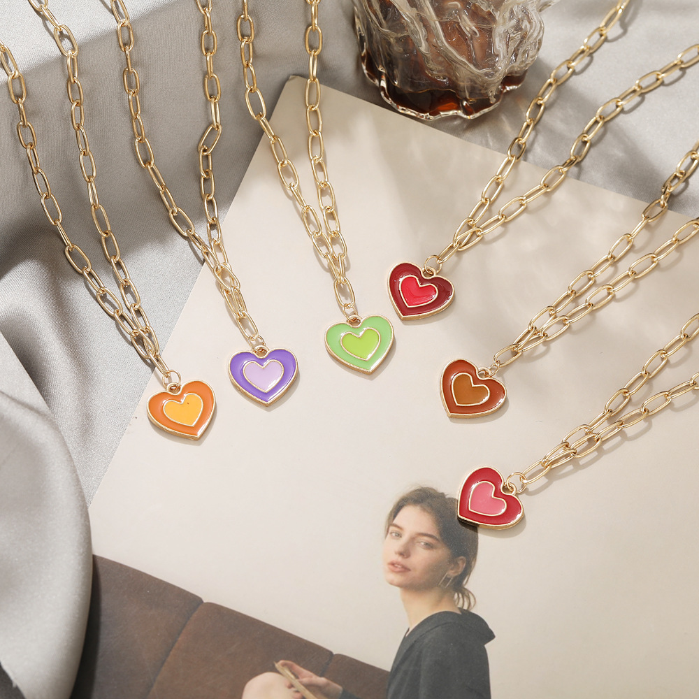 2021 New Creative Simple Womenu0027s Jewelry Cute Girly Style Drop Oil Double Layers Loving Heart Ne