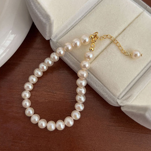 Strong Light Freshwater Pearl Bracelet Women's Close-round Light Luxury Niche Simple All-match French Retro Bracelet 14K Bag Gold Yan