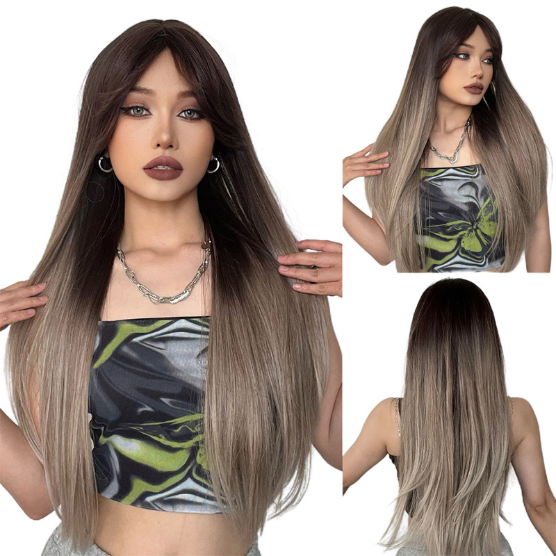 Comercio exterior transfronterizo gradiente de Venta caliente oro blanco de ocho caracteres Bangs pelo cola rizado Pelo Largo europeo y americano peluca fibra química sombrero