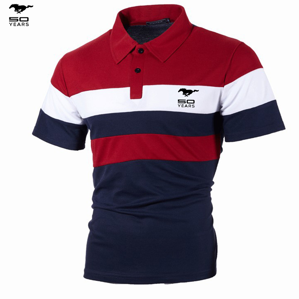 Camicia POLO da uomo con maniche sul petto a tre strisce, colore abbinato alla moda con maniche corte con risvolto da uomo_voghion.com