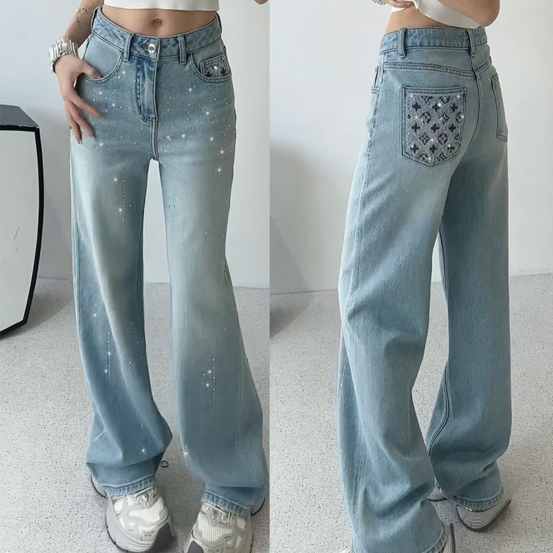 Heavy-Duty Rhinestone Jeans for Women, Trendy 2025 Autumn New High-Waisted Loose Slimming European Style Extended Straight Pants Heavy-Duty Rhinestone Jeans for Women, Trendy 2025 Autumn New High-Waisted Loose Slimming European Style Extended Straight Pants