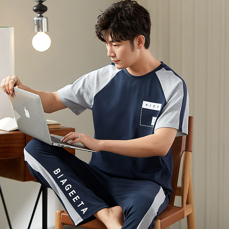 Jiao Caimeng pijamas de los hombres de verano de algodón pantalones de manga corta ropa para el hogar de los hombres de primavera y otoño traje de algodón delgado más el tamaño