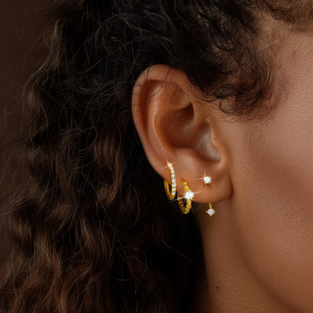 1 Set 925 Sterling Silver Zircon Geometric Earrings Ear Studs display picture 15