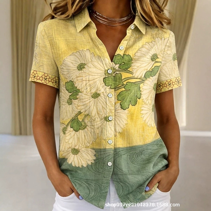 2026 New Women's Shirt for Cross-Border Amazon Summer New Short-Sleeve Floral Blouse European and American Style TEMU 2026 New Women's Shirt for Cross-Border Amazon Summer New Short-Sleeve Floral Blouse European and American Style TEMU