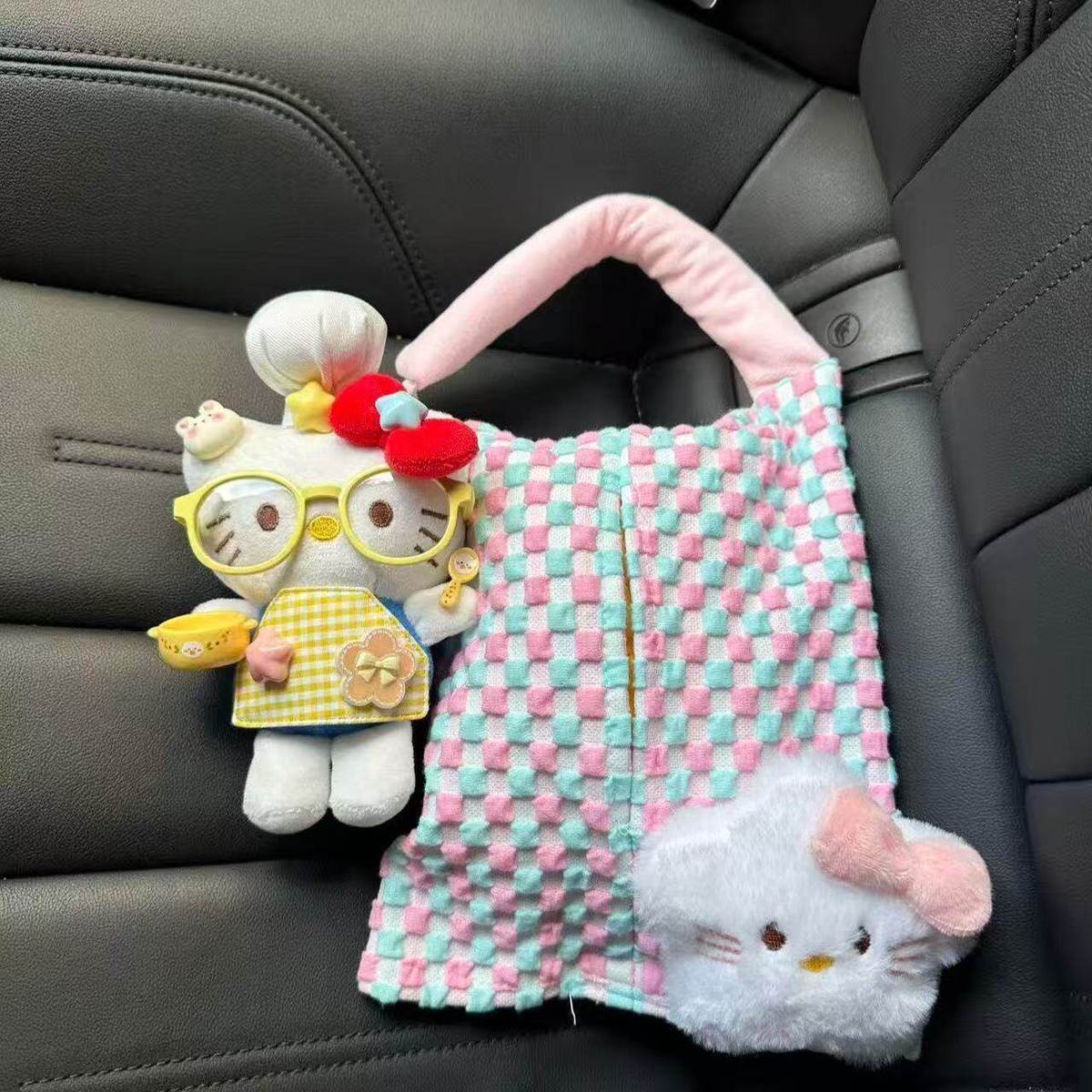 Hellokitty Creative Car Tissue Box, Cute and High-End Car Tissue Holder, Storage Hanging Bag Decoration