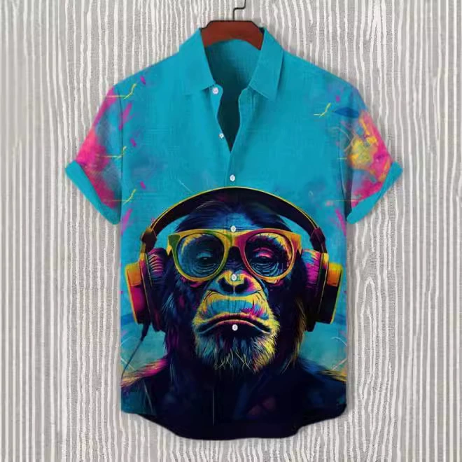 Независимая станция Горячие ранние осенние рубашки национальный ветер мужские орангутан с коротким рукавом обезьяна 3D цифровая печать многоцветная фабрика источника