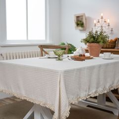 Emmanuelle Waffle Pattern Solid Color Tablecloth with Tassels, American Country Style, Rectangle, Factory Direct Supply