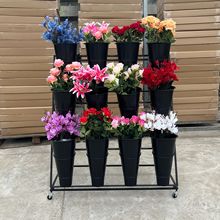 现货新款鲜花架置物架展示架花架摆摊圆桶架可移动多层花架可定制