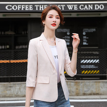 格子西装外套女2022夏季薄款气质中袖韩版短款休闲小个子西服上衣