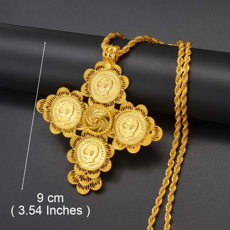 Annio Ethiopian Gold Color Cross Charms Pendant Necklaces Af|undefined