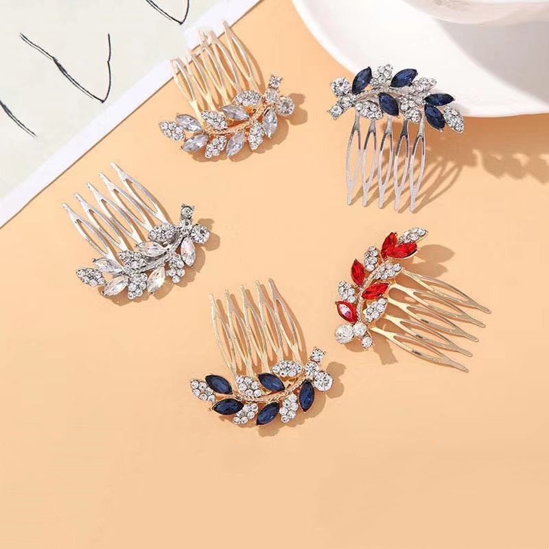 New Crystal Leaf Hair Comb, Fashion Diamond Accented Updo Hair Pin, Fringe Rear High-End Bridal Mini Hairbrush