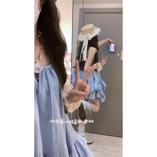 Korean style gentle first love feeling strapless top women's summer photo-taking small skirt forest style niche cute a word dress 