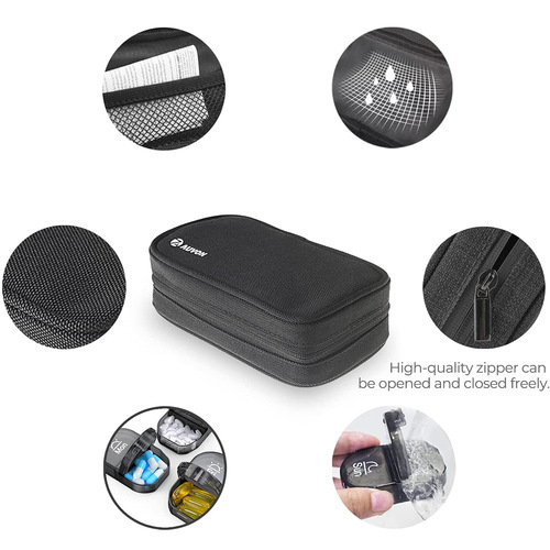 Foreign trade zipper canvas bag travel pill storage box large AMPM 7 days a week 14 compartment leather bag pill box