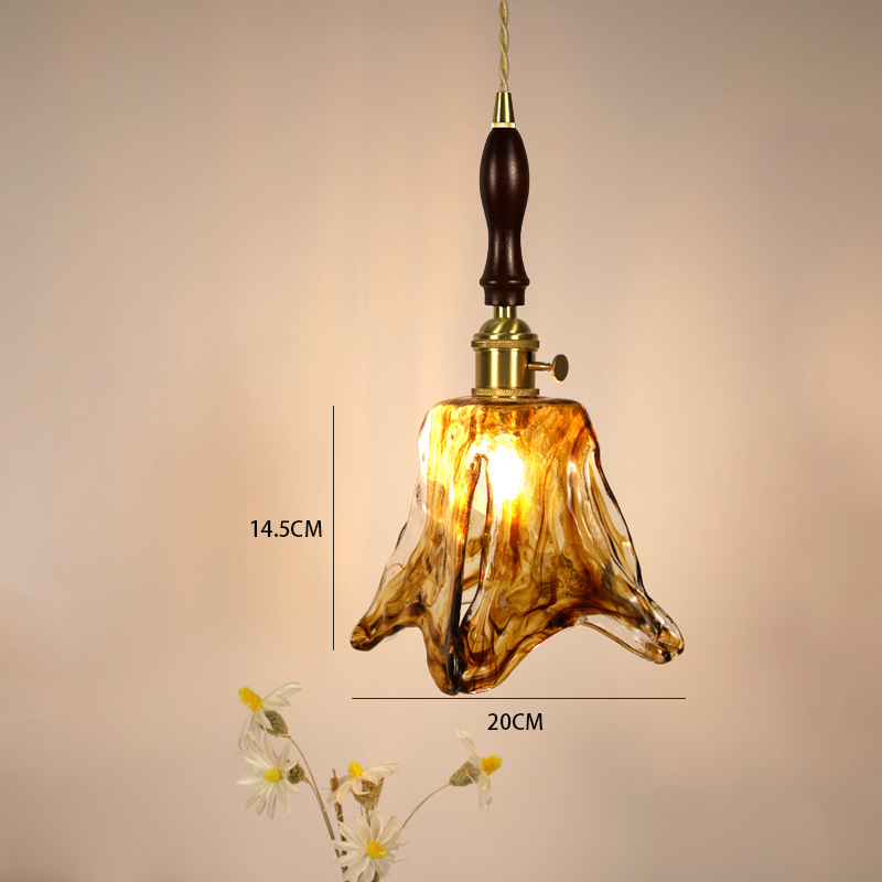 Lámpara de vidrio de ámbar retrógrado de latón nostálgico estilo tranquilo dormitorio dormitorio comedor bar portail candelabro