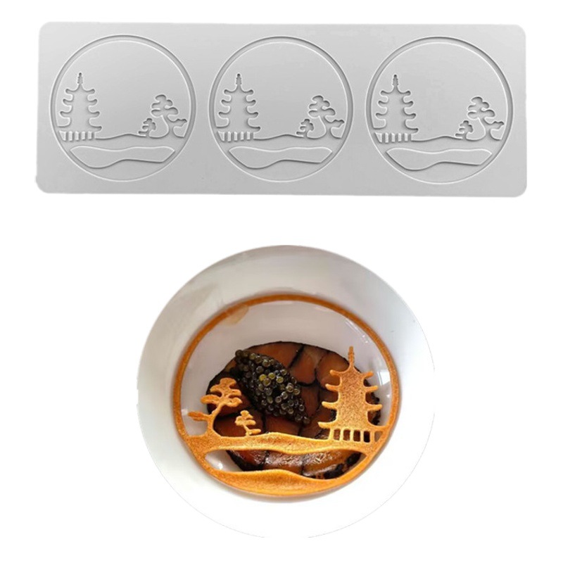 Exquisitas hojas fondant encaje estera estilo chino pabellón amor patrón postre decoración caramelo impresión molde