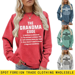 亚马逊ebay独立站休闲简约舒适女士the grandma code圆领长袖卫衣
