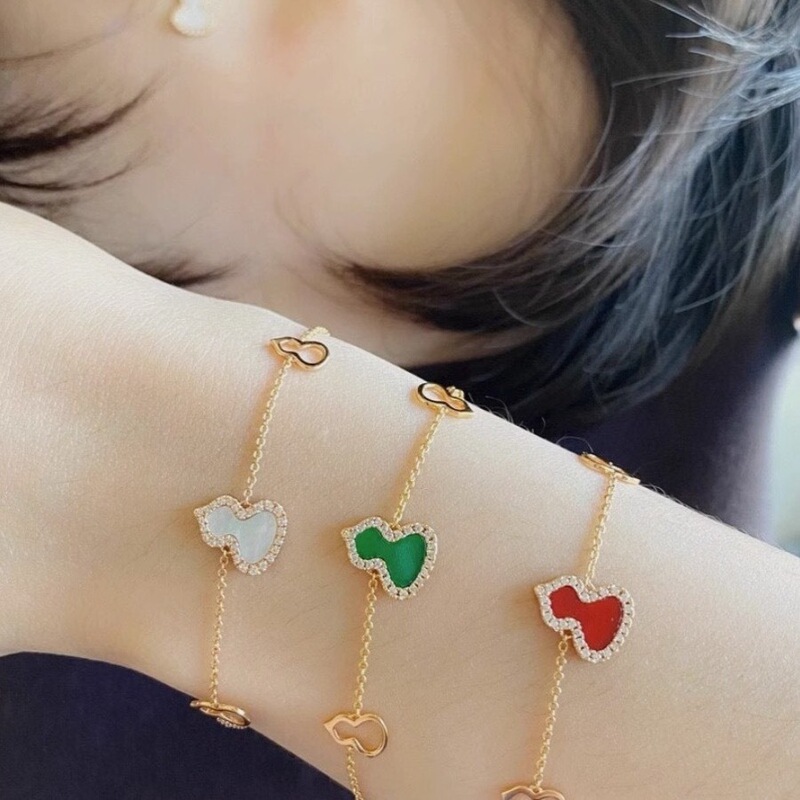 Gourd Bracelet Women's Green Agate Sterling Silver Plated 18K Rose Gold Niche White Fritillary Bracelet Ins New Red Chalcedony Bracelet