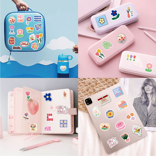 Little flower smiley face sticker cartoon cute simple ins graffiti decoration water cup computer suitcase flower sticker