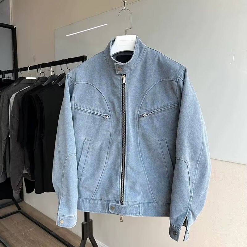 美式复古拉链工装外套男士潮流夹克春秋新款飞行员棒球服潮牌上衣|undefined