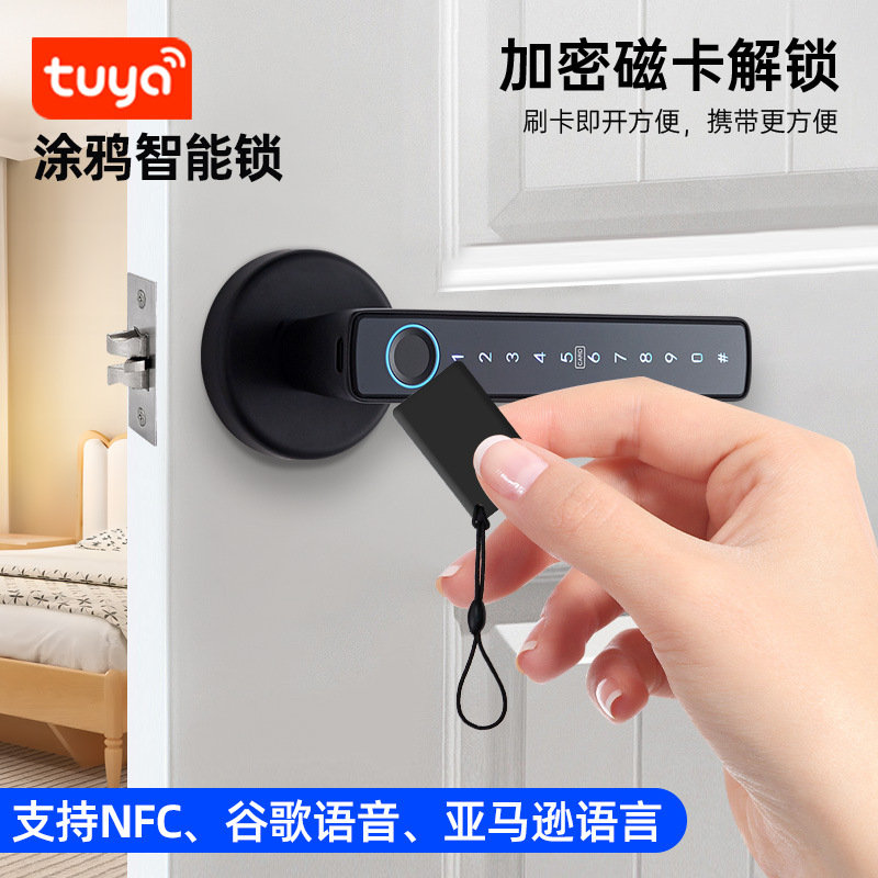 跨境贸易涂鸦智能门锁卧室办公室指纹锁密码锁家用房门把手锁