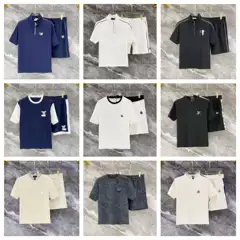 Mens Classic Crew Neck T-Shirt and Shorts Set - Summer Trendy Casual Embroidery Jacquard Knit Two-Piece Outfit