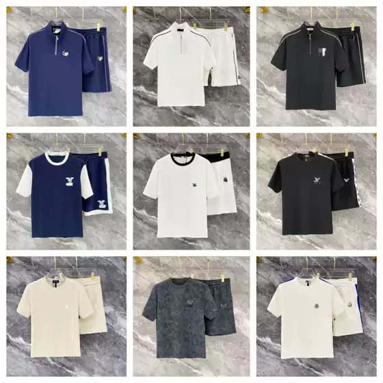 Mens Classic Crew Neck T-Shirt and Shorts Set - Summer Trendy Casual Embroidery Jacquard Knit Two-Piece Outfit