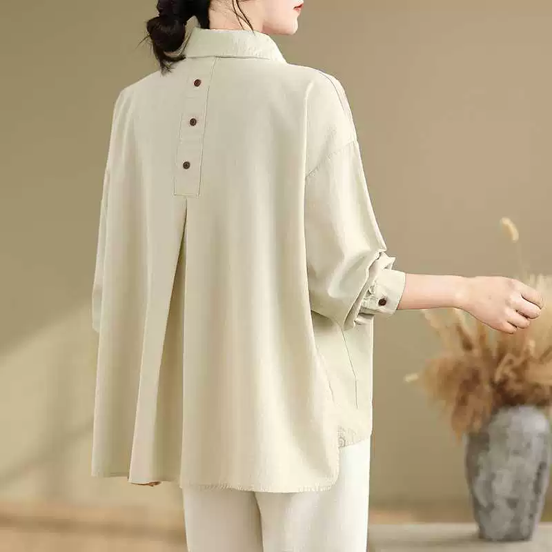 Summer Japanese solid shirt, plus size, loose fit