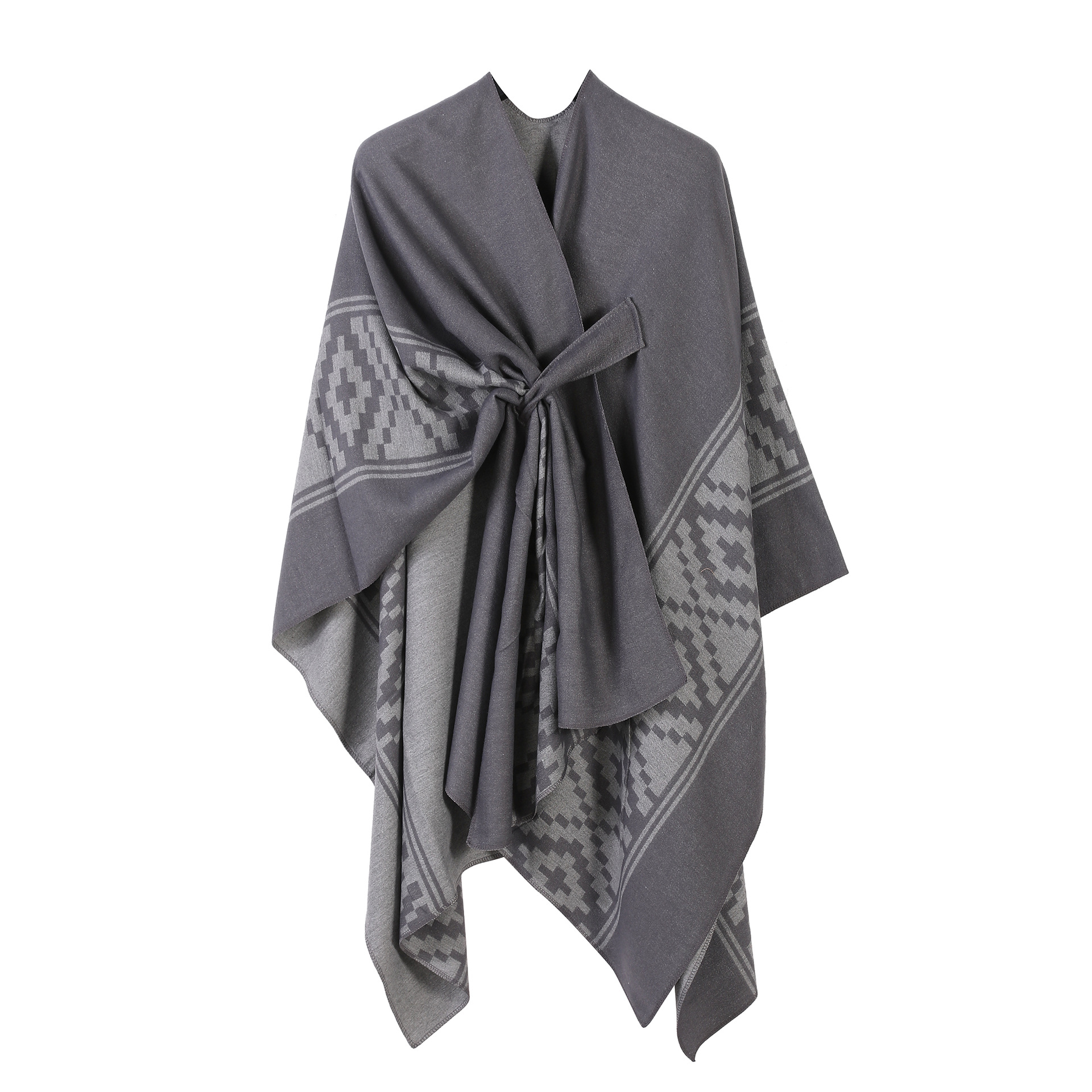 Chal de capa de doble cara lisa europea y americana con marco de puerta a rayas para mujer