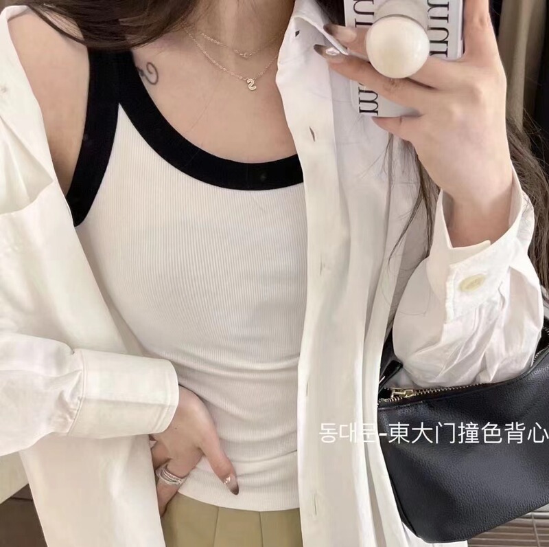 Dongdaemun Contrasting Color Vest for Women 2023 New Outer Wear and Inner Wear Slim Threaded Cotton Beautiful Back Sleeveless Camisole