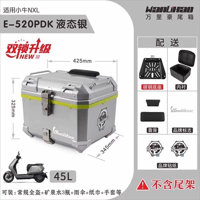 Motorcycle trunk: for Electric Bikes - double-lock-nxl-calf-liquid-silver-520p-lined-double-black-backrest